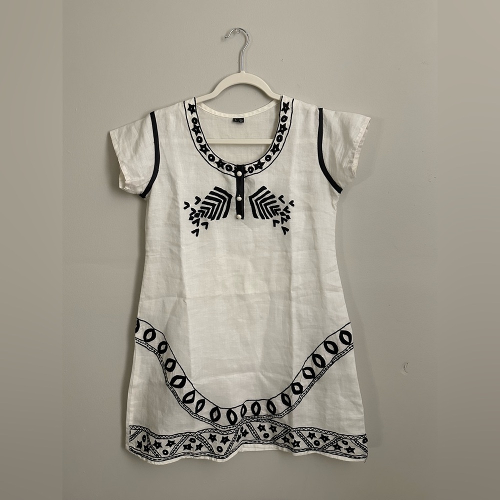 White Dress with Black Embroidery